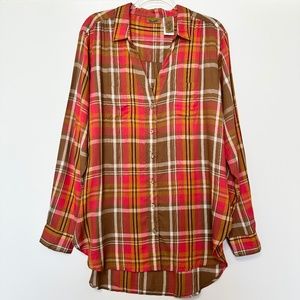 Wrangler Button Down Shirt Women’s Size XL Tunic Multicolor Plaid